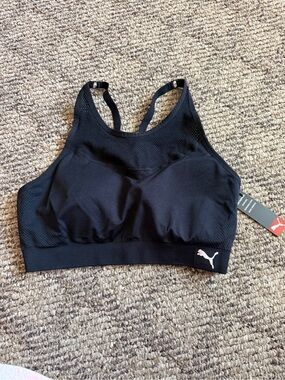 Puma Black High-Neck Mesh-Detail Sports Bra